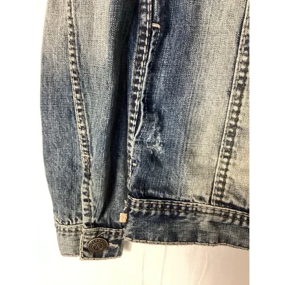 Rivet de Cru Classic Denim Jacket Long Sleeve Button Distressed Men's Small, NWT - Picture 5 of 11